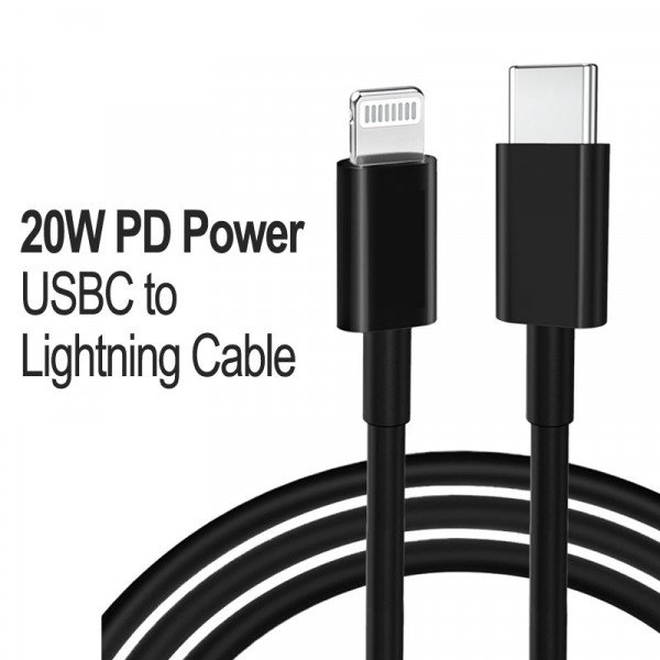 Wholesale IP Lighting 20W PD Fast Charging USB-C to IP Lighting USB Cable 3FT for iPhone, iDevice 3FT (Black)